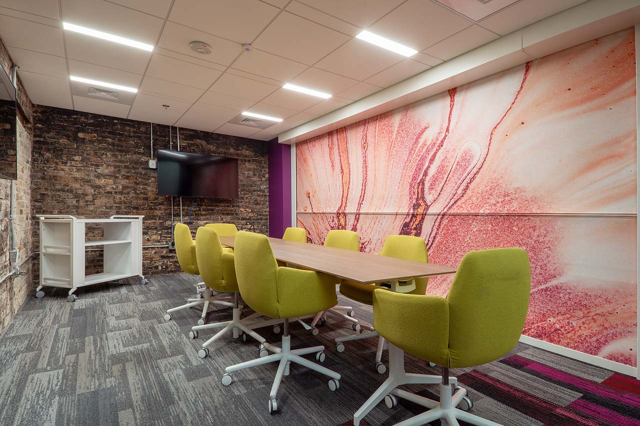 A conference room for eight people